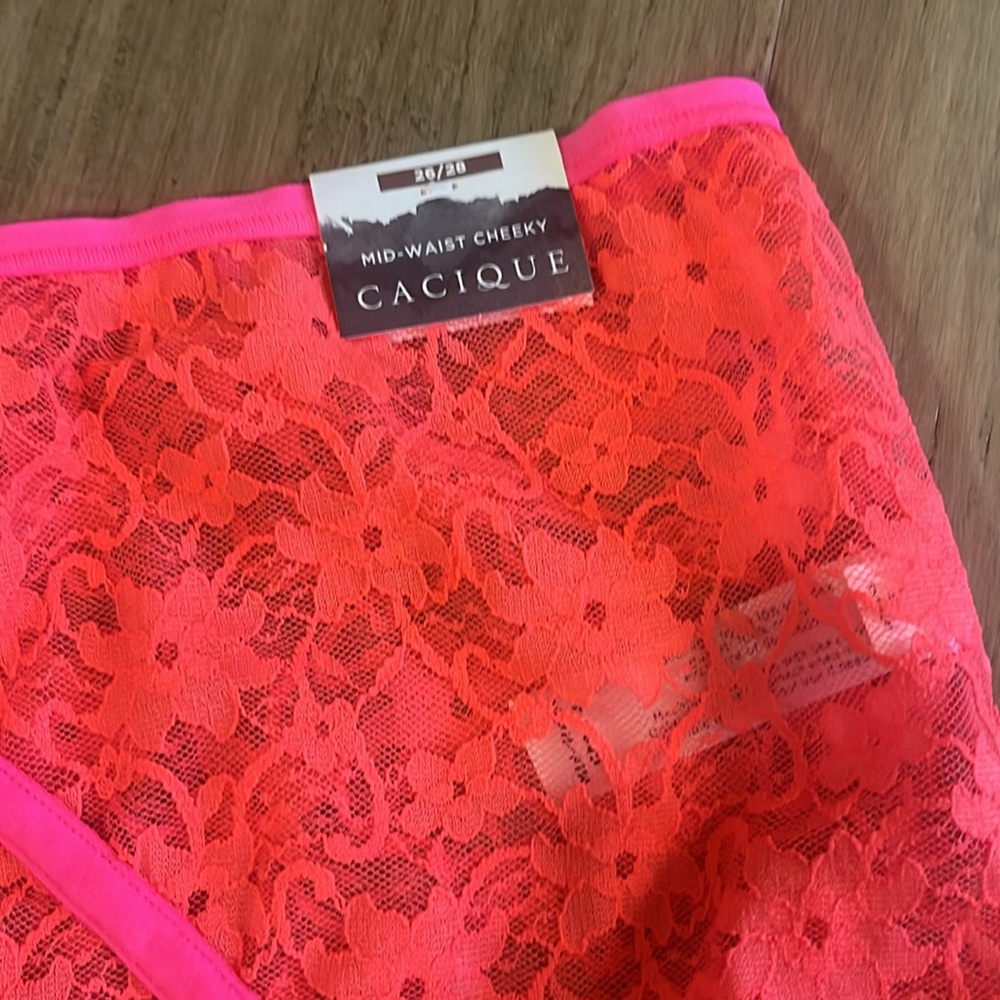 NWT Cacique Neon Pink Lace Mid Waist Cheeky Panties 26/28 Underwear - Picture 2 of 5